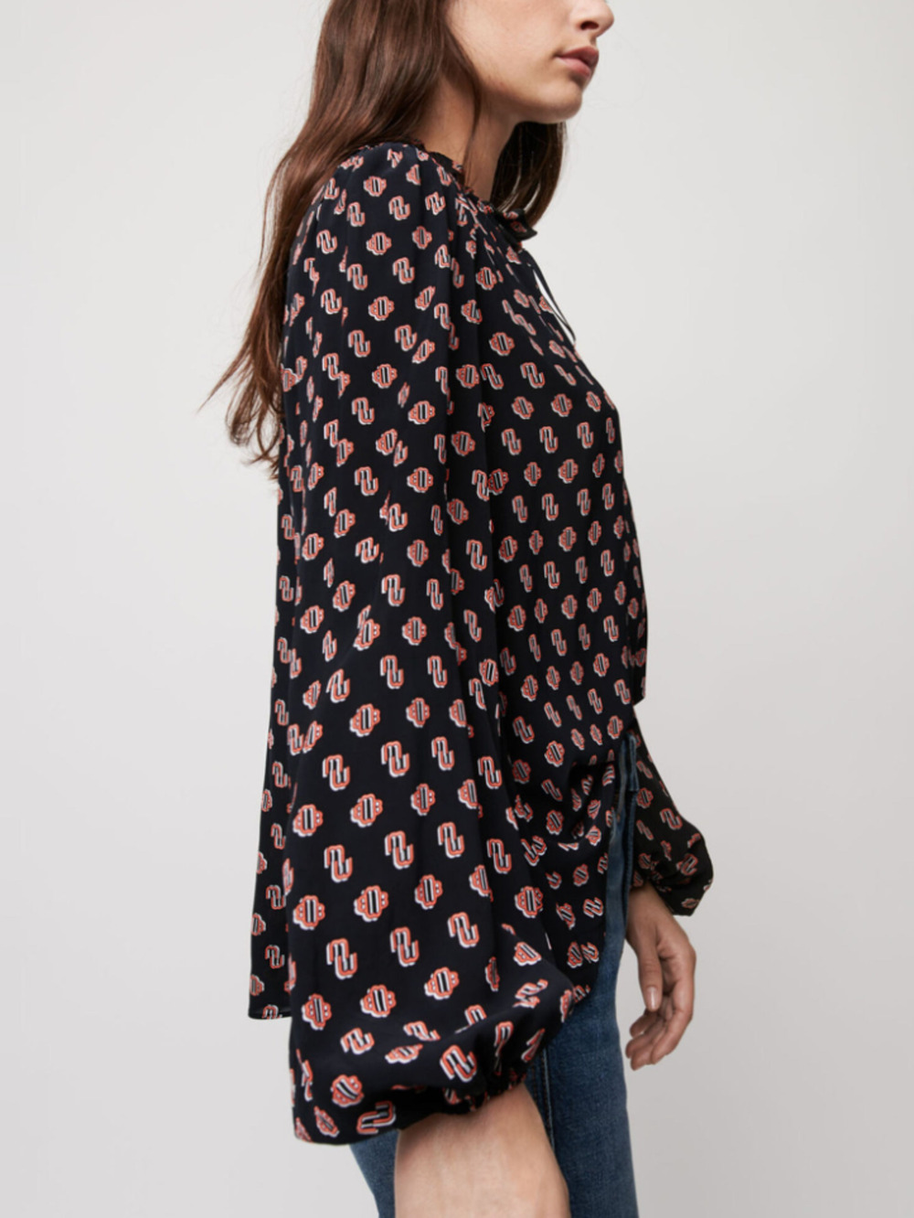MAJE Paris Monogram Printed Sustainable Muslin Top Blouse Nordstrom 2 M $295
